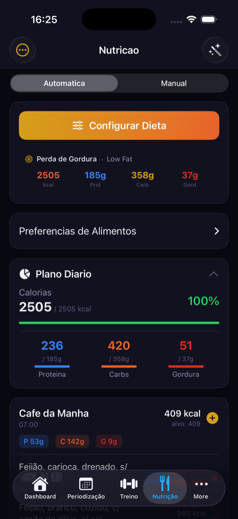 Nutrição — plano alimentar automatizado
